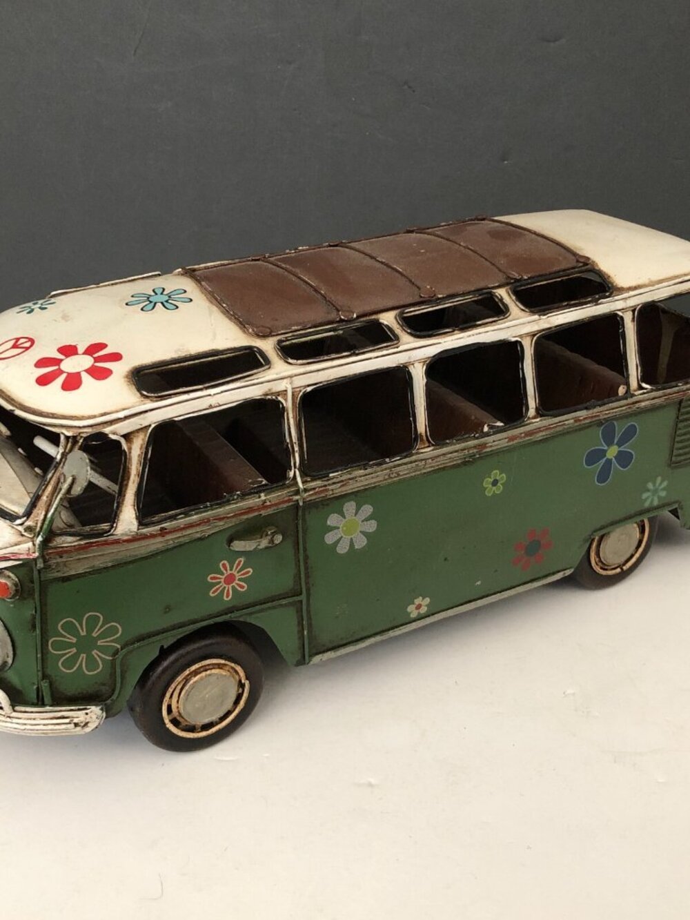 Volkswagen VW Combi Mini Bus Sculpture Green Flowers